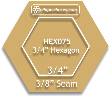 0.75 inch Acrylic Hexagon 3/8 inch Seam Allowance