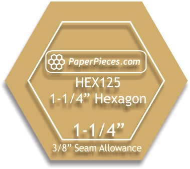 1.25 inch Acrylic Hexagon 3/8 inch Seam Allowance